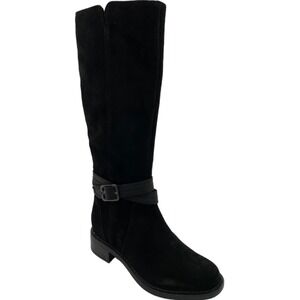 Clarks Maya Shine Black Suede Knee High Boots Women's Size 8.5 Buckle Strap Zip‎